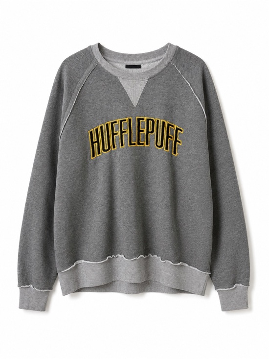 Wizarding World Of Harry Potter Sweaters - Hufflepuff Gray Crewneck Sweatshirt - Official House Logo